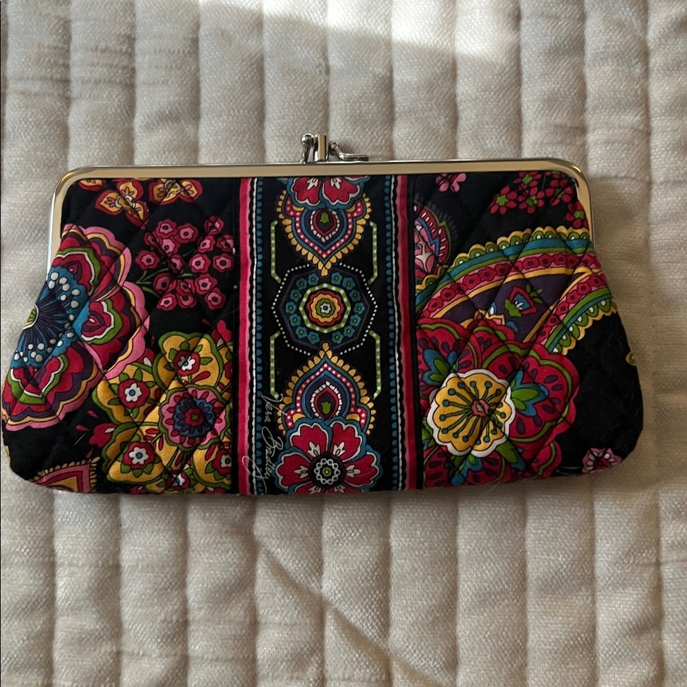 Vera Bradley Black Clutch with double Metal Clasp